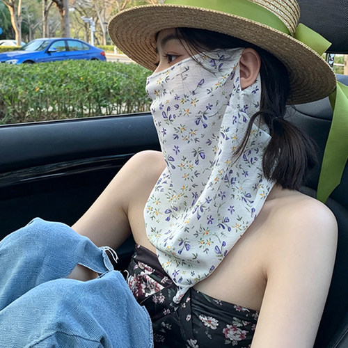 碎花防晒面罩韩系百搭防晒必备