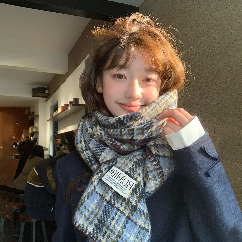 蓝色围巾女款2024新款冬韩系