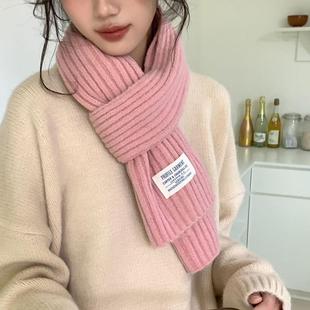 粉色围巾女士冬季2025新款韩系氛围感高级感加厚保暖针织纯色围脖
