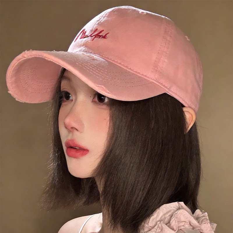 帽子女粉色鸭舌帽2026新款大头围宽帽檐显脸小软顶刺绣遮阳棒球帽