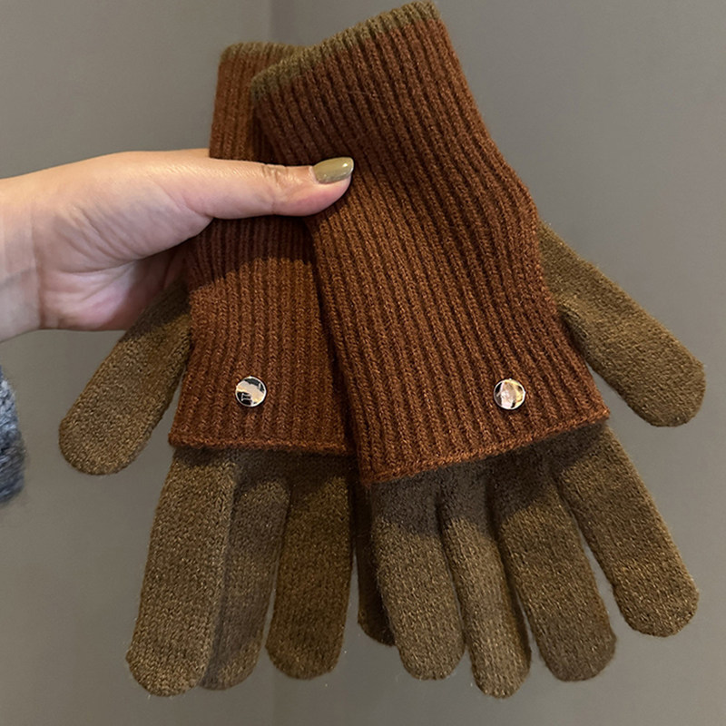 美拉德拼色手套骑行防寒保暖护腕