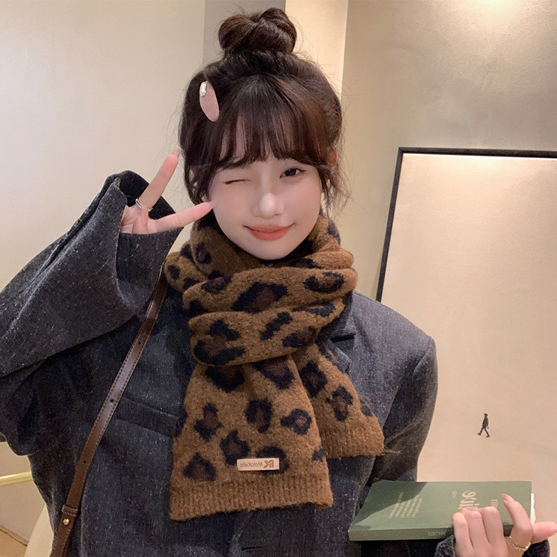 复古豹纹围巾女冬季2025新款