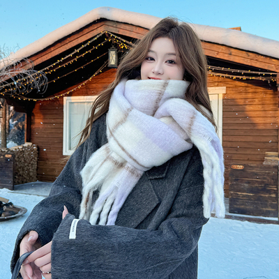 紫色格纹围巾冬季保暖