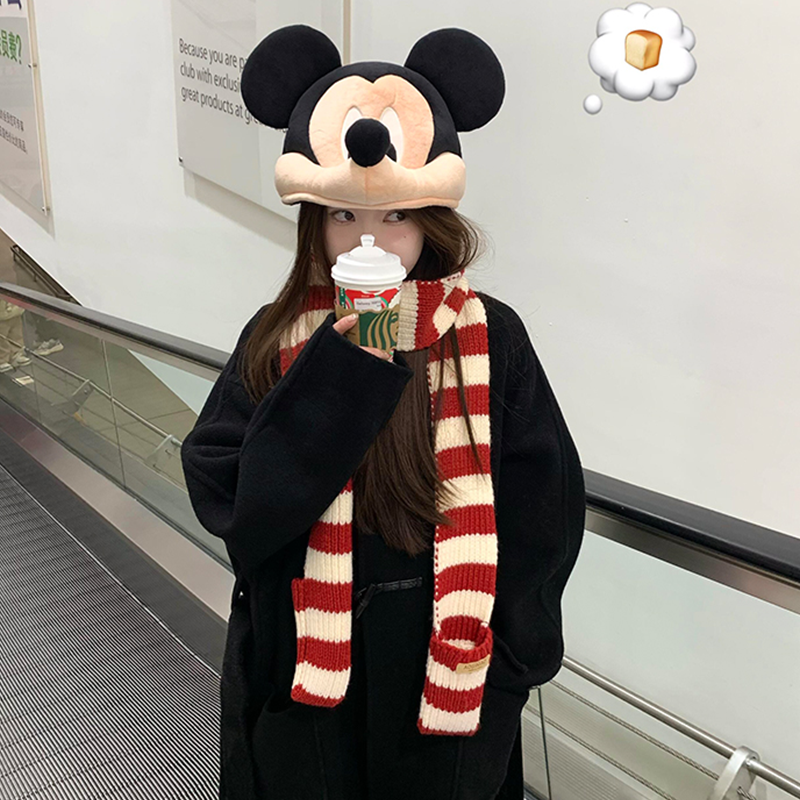 韩系红色条纹针织围巾女冬季新年氛围感羊毛加厚护颈红白围脖配饰