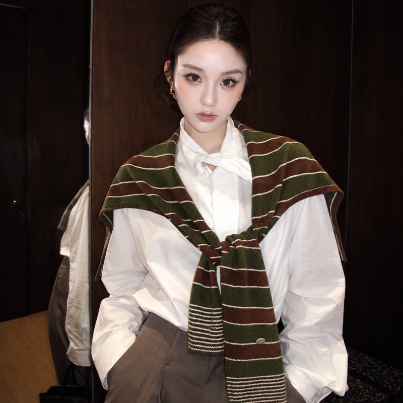 韩系条纹针织披肩外搭女2026新款
