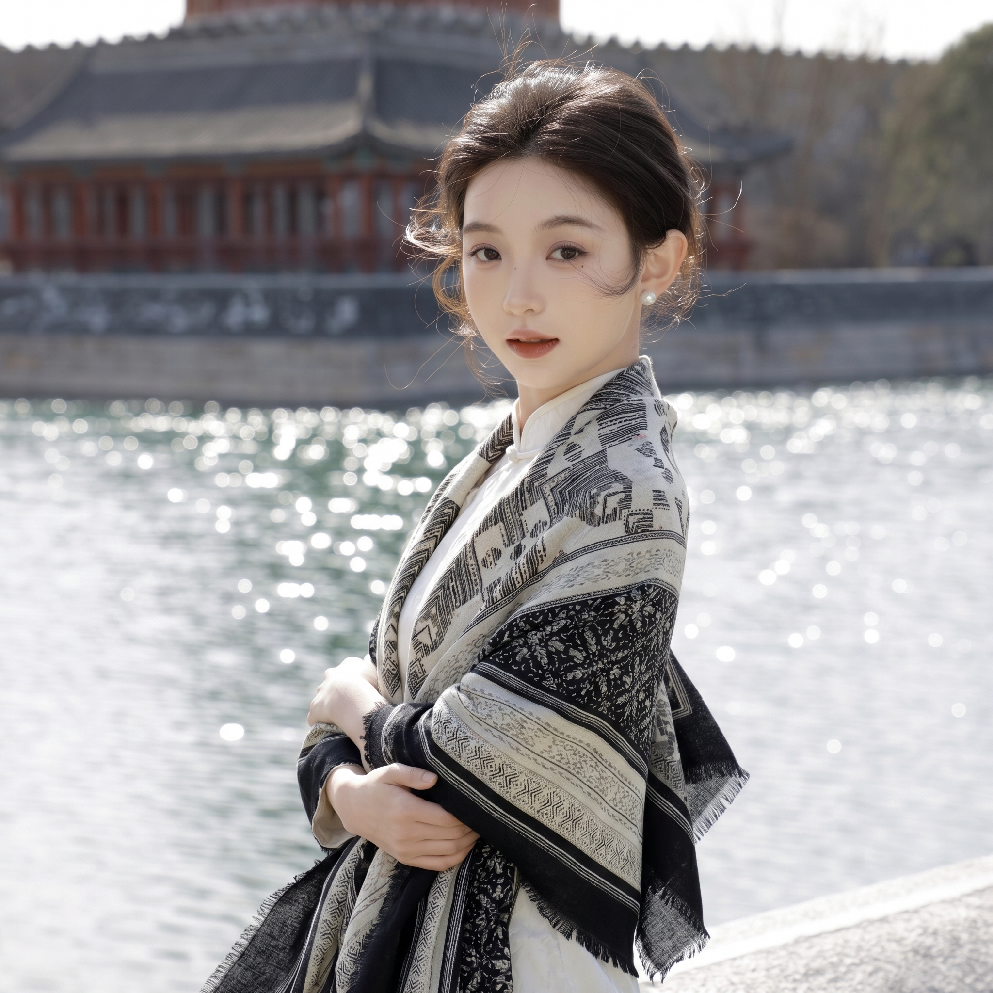 复古民族风黑色大方巾披肩女