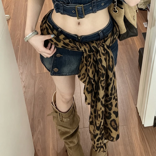 复古辣妹风豹纹丝巾腰带女