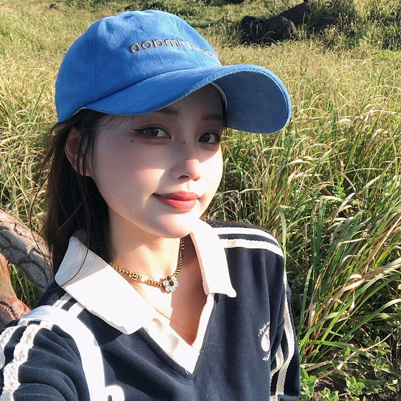 韩版蓝色显白棒球帽子女款2025新款时尚宽帽檐大头围显脸小鸭舌帽