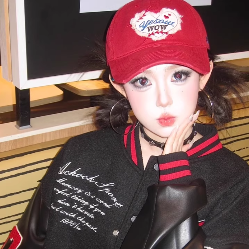 美式复工爱心刺绣显脸小棒球帽