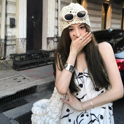 白色镂空针织帽女2025年春秋薄款