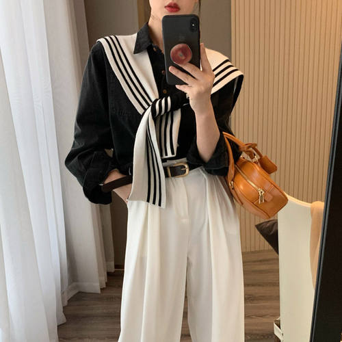 高档红网小披肩女黑白条纹外搭