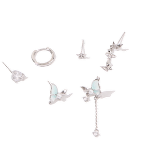 三福清新滴油花蝴蝶套装耳环一组三对 甜美首饰耳饰830155