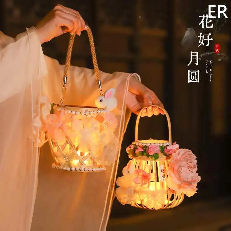 中秋节灯笼手提灯笼竹编手工diy材料包场古风景布置汉服拍照新款