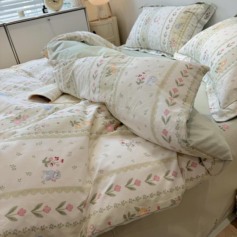 秋冬季加厚全棉床上四件套贡缎磨毛纯棉床单被套床笠款床品三件套