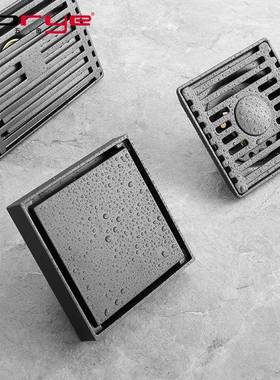 现货隐形方形地漏枪灰色铜合金大排量直排地漏浴室排水器
