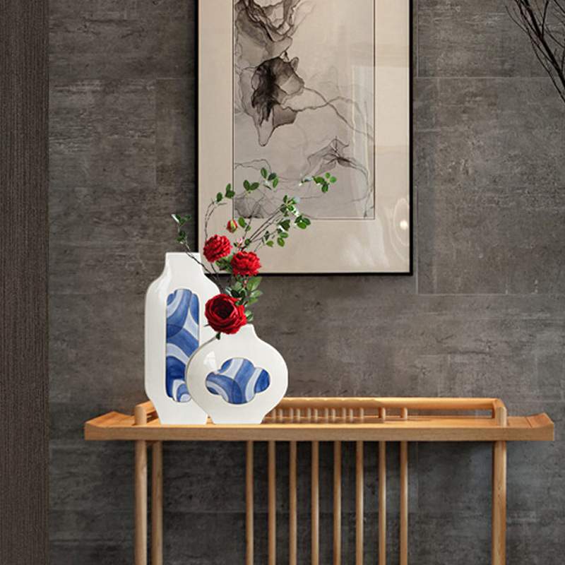 现代简约描金手工陶瓷花瓶北欧家居水培餐桌插花假花干花摆件