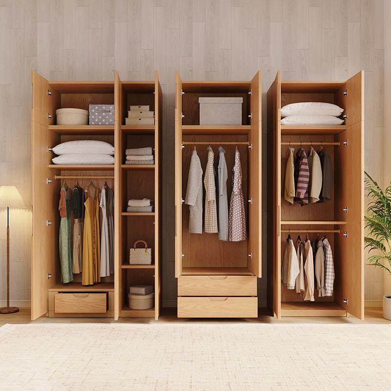 全实木松木衣柜卧室家用北欧原木风平开门儿童储物柜子小户型衣橱