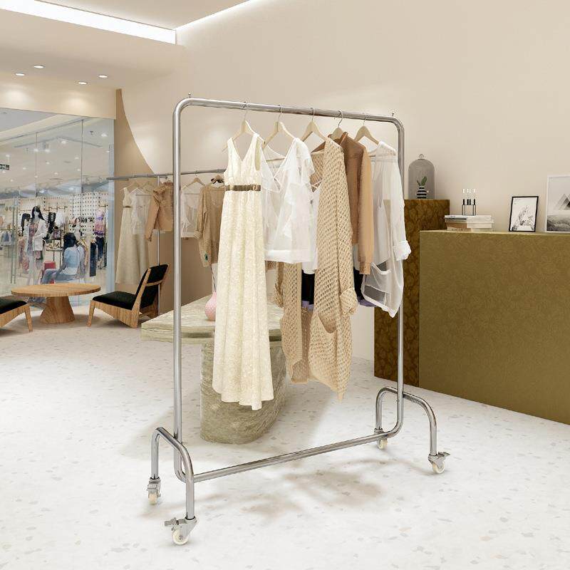 服装店不锈钢中岛落地式展示架挂衣杆直播间移动衣架男装女装货架