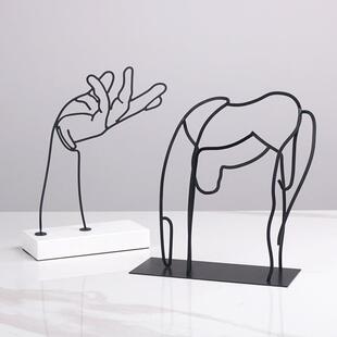 简约现代极简风格黑色金属线条摆件客厅样板间书房桌面装饰品