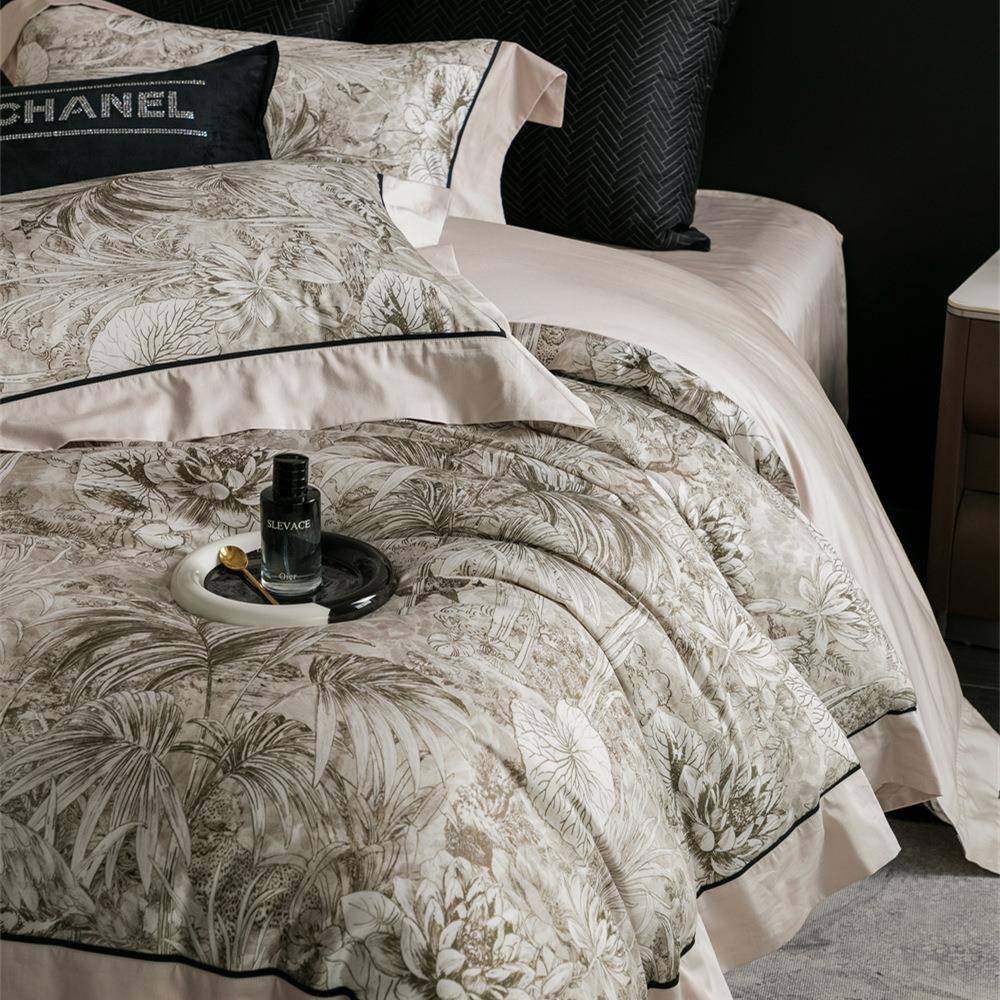 ART美式印花100S长绒棉贡缎床单四件套高端大气四季纯棉床品家纺