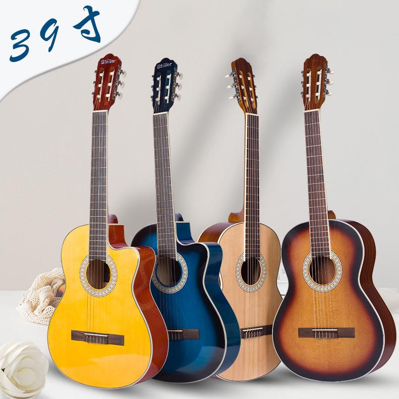 39寸云杉木吉他亮光拼色古典演奏级吉他guitar乐器哑光撞色吉他