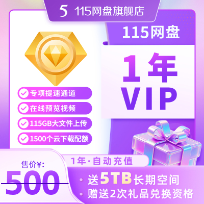 115网盘 年费会员到账1年VIP 赠5TB长期空间 自动充值 官方服务