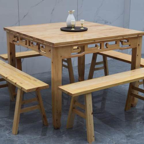 老式农村新中式实木餐桌柏木八仙桌实木方桌子商用四方桌榫卯结构