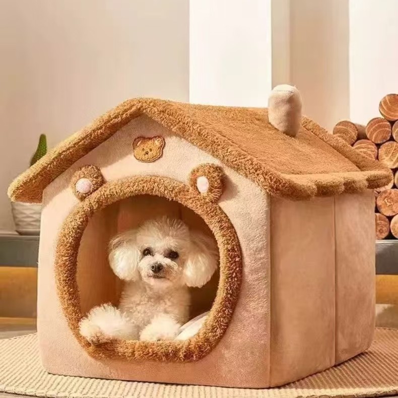 狗狗窝冬季保暖房子封闭式冬天小狗床泰迪加厚帐篷可拆洗猫窝睡垫