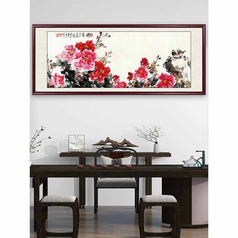 热销牡丹花挂画花开富贵国画客厅沙发背景墙装饰画中式靠山图水墨