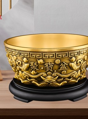 热销黄铜聚宝盆摆件招客厅酒柜玄关2024年沈万三聚宝盆财位办公室
