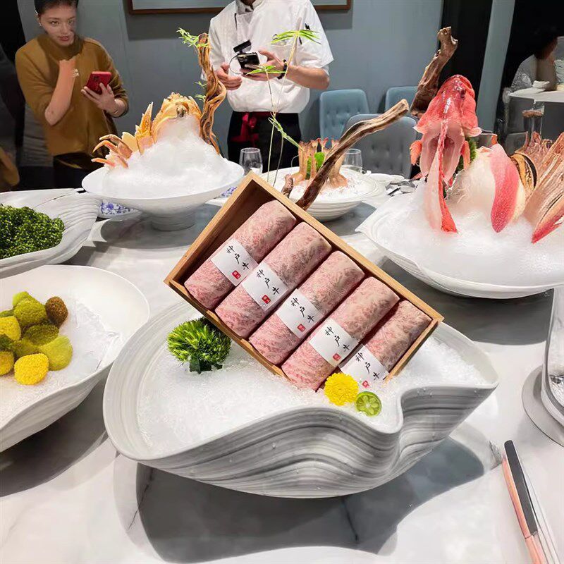 热销星级酒店陶瓷餐具干冰炉寿司盘创意摆盘火锅盘大尺寸炉盘纯不