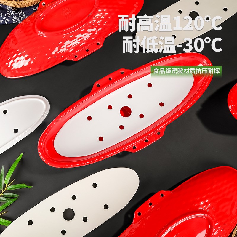 热销创意海鲜刺身盘鸭肠鹅肠干冰盘仿瓷密胺火锅餐具特色船盘椭圆