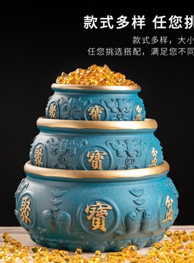热销实心铜聚宝盆摆件家用客厅玄关装进门饰品办公室存铜钱罐黄铜