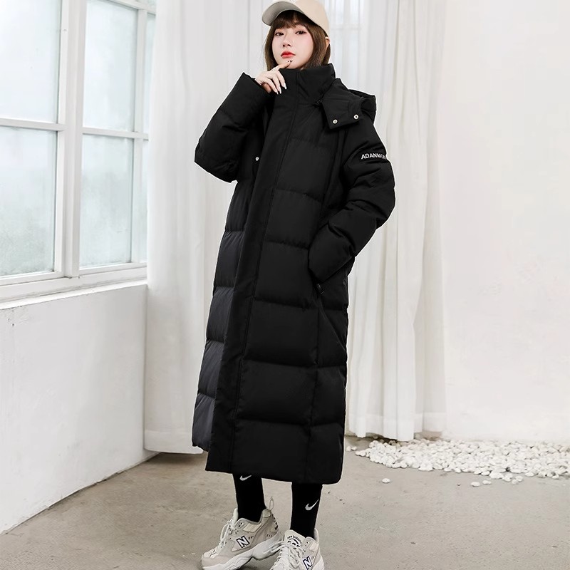 超厚羽绒服女东北哈尔滨男女情侣装长款过膝宽松加厚冬季防寒外套