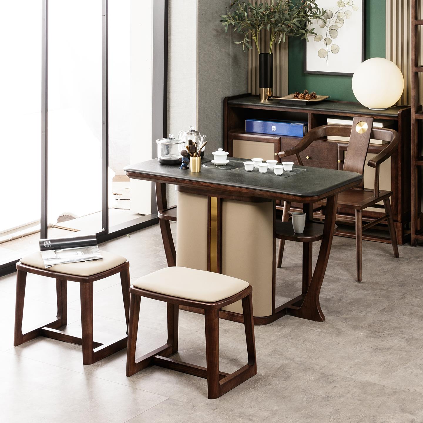 阳台茶桌椅组合轻奢极简功夫泡茶桌实木书房办公室茶室家用小茶台