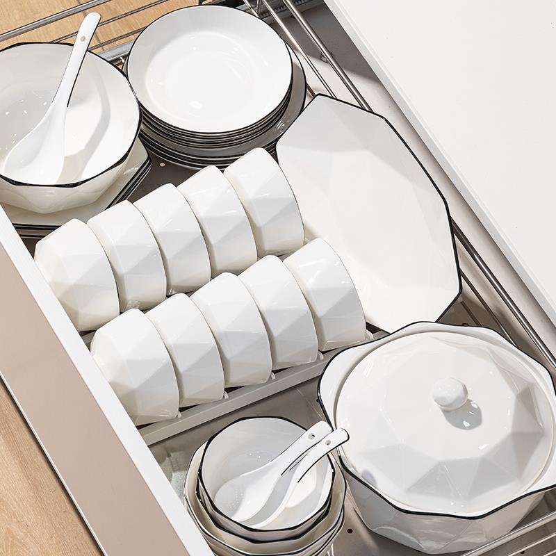 陶瓷碗家用2024新款釉下彩碗碟套装家用简约现代餐具套组乔迁碗筷