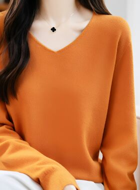 26秋季新款气质韩系V领宽松针织衫女亲肤质感百搭打底毛衣