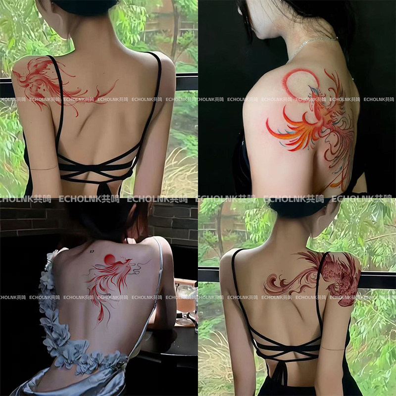 纯欲风后背大腿部凤凰涅槃彩色纹身贴纸女防水持久国风遮疤痕贴纸