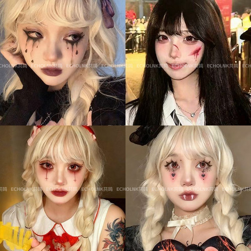 万圣节可爱恶魔妆容彩色纹身贴