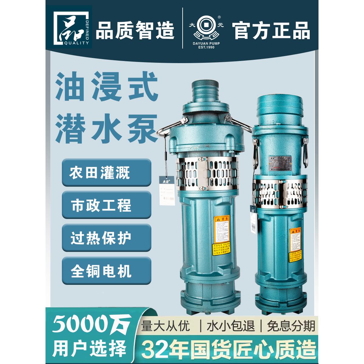 浙江大元QY油浸式清水潜水泵 抽水农用船用喷泉高扬程大流量市政