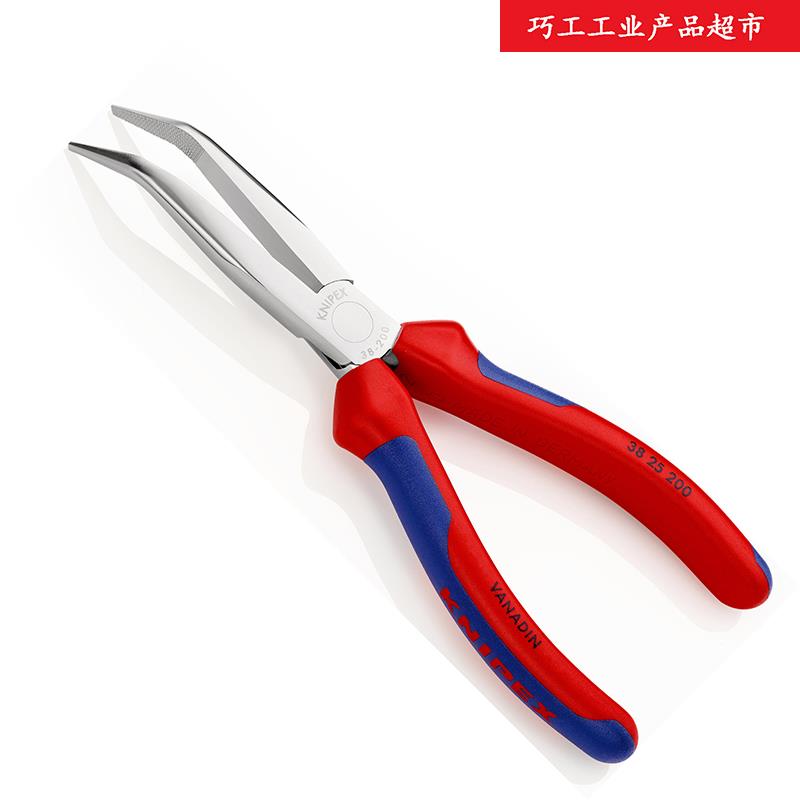 KNIPEX德国凯尼派克机工8寸尖嘴钳3821200抛光弯嘴38 25 200镀铬
