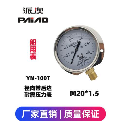派澳仪表YN100T  0.6MPa径向带后边 耐震压力表 抗震船用压力表