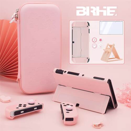 任天堂SWITCH OLED 樱花粉色收纳包主机lite保护包女钢化膜摇杆帽
