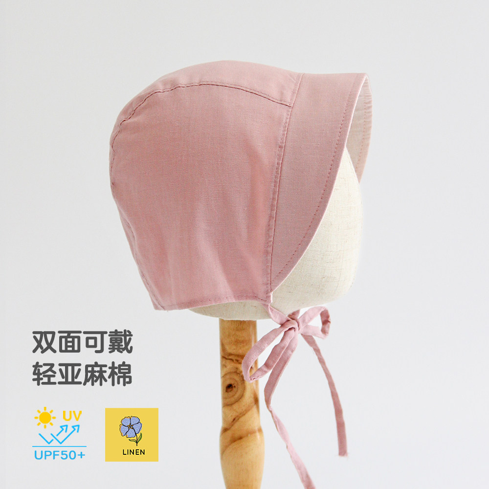 双面戴亚麻棉小月龄防晒帽GWL图片