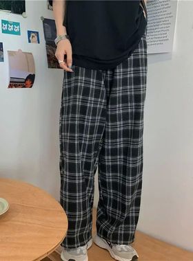 Checkered printed straight leg pants for men格子印花直筒长裤