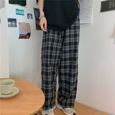 Checkered printed straight leg pants for men格子印花直筒长裤
