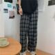 printed for straight Checkered leg pants men格子印花直筒长裤