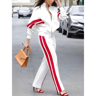 Striped jacket wide leg pant two-piece set外套阔腿裤两件套女