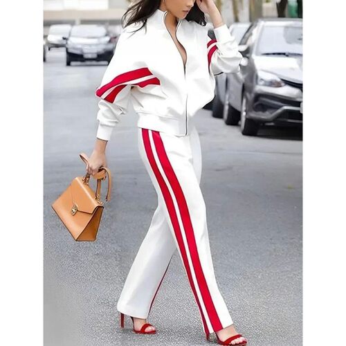 Striped jacket wide leg pant two-piece set外套阔腿裤两件套女