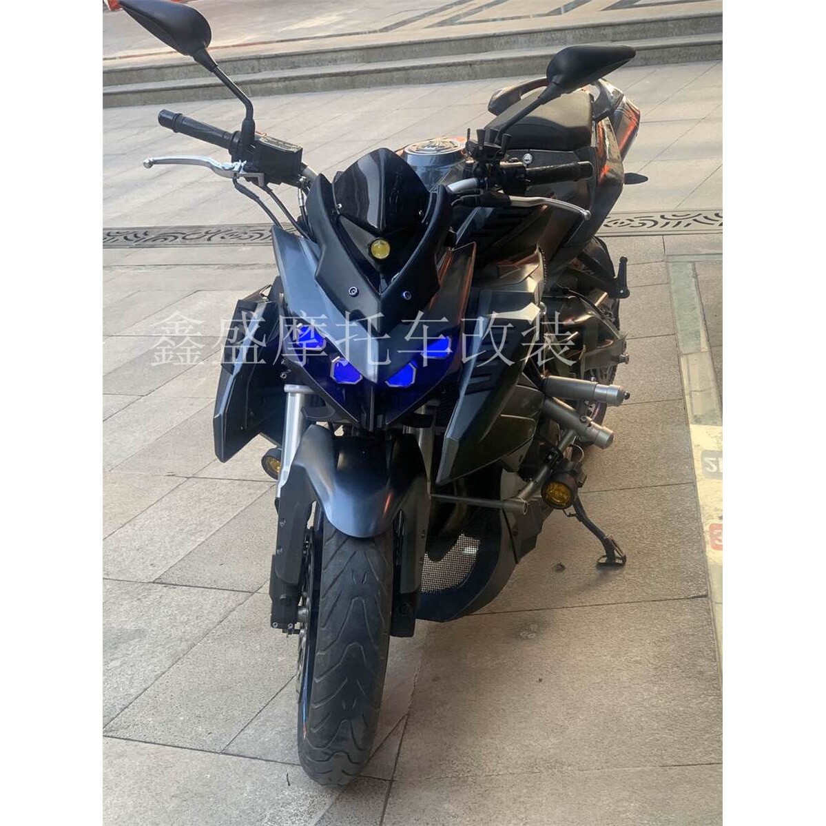 定做贝纳利黄龙600车头改装麒麟头led大灯总成带恶魔眼无损安装